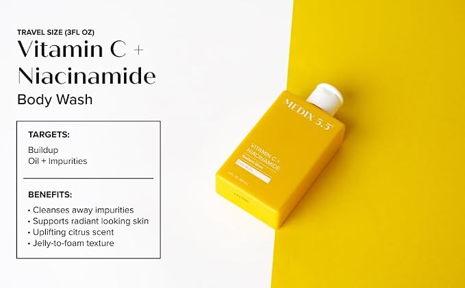 MEDIX Radiant Glow Vitamin C Body Wash W/Niacinamide | Citrus Scented Gentle Body & Face Cleanser For Women, Men, Dry Skin, & Smoother-Looking Skin | Removes Dirt, Oil, & Impurities, 3PC Travel Size