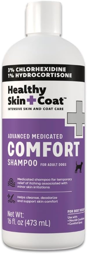 Advanced Medicated Comfort Dog Shampoo, 16 oz - 3% Chlorhexidine, 1% Hydrocortisone, Delivers Fast Itch Relief, Supports Skin and Coat Health, Made in The USA