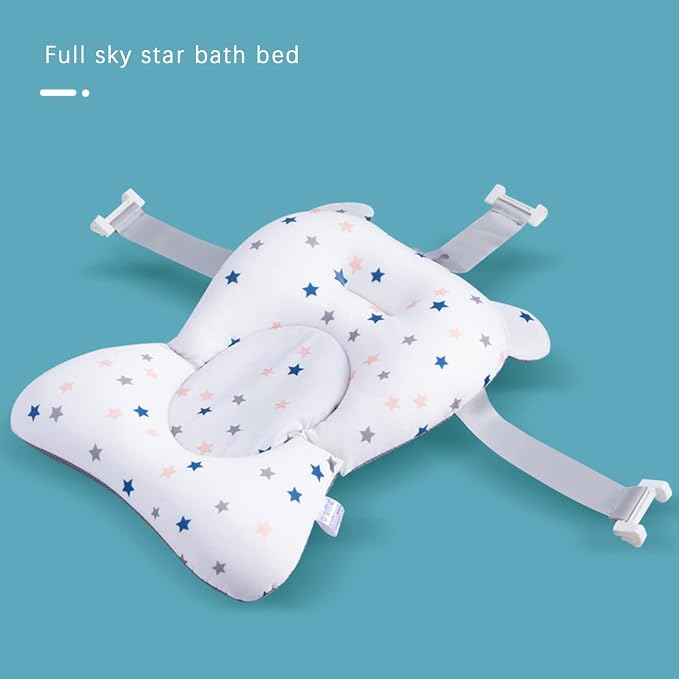 Baby Bath Cushion Pad Newborn Bathtub Mat Infant Bath Supporter Net Baby Bathtub Pillow Non-Slip Floating Bathing Tub Seat (White Star, 28cm*43cm*26cm)