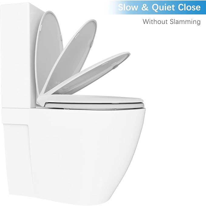 Elongated Toilet Seat Cover, PP Quick Release Flat Lid Toilet Seat, White Soft Close Design for Easy Cleaning &Comfortable Use