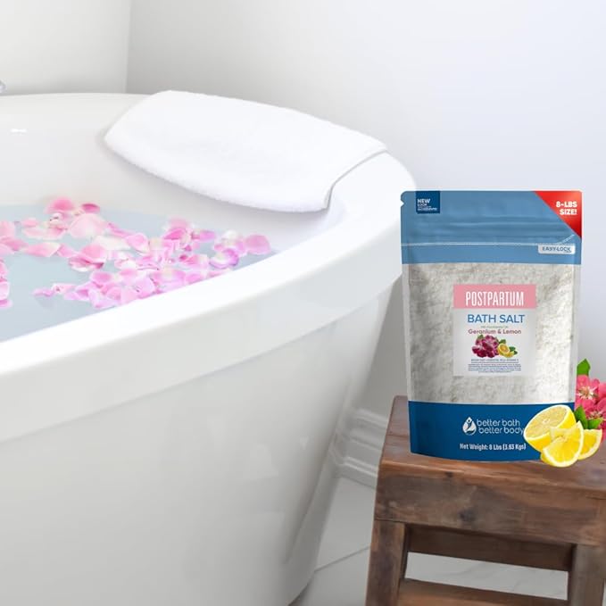 Postpartum Sitz Bath Soak 128 Ounces (8 Lbs) Bulk Bag Postpartum Care for New Moms Bath Salt with Essential Oils in Easy Press Lock BPA Free Pouch Made with Natural Ingredients Made in USA