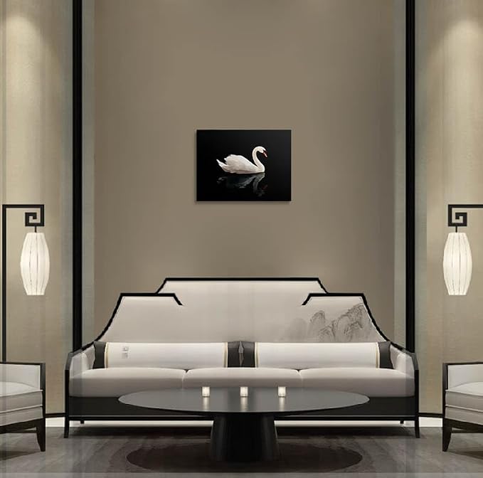 Black and White Swan on Water Canvas Wall Art Framed Print Painting Elegant Bird Wall Decor Artwork Poster Minimalist Modern Serene Nature for Living Room Bedroom Home Office Decor 12x16 Inches