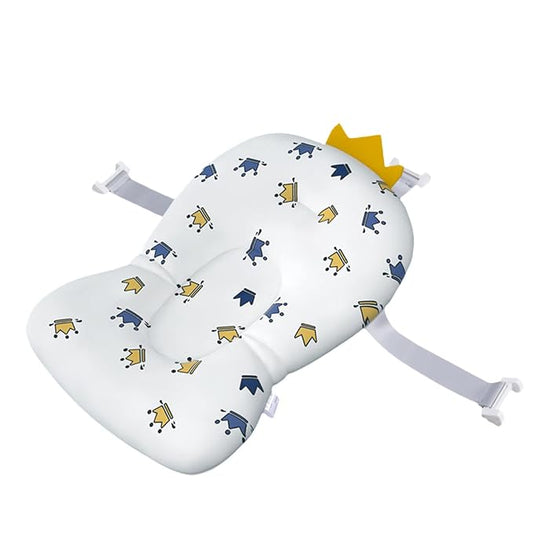 Baby Bath Cushion Pad Newborn Bathtub Mat Infant Bath Supporter Net Baby Bathtub Pillow Non-Slip Floating Bathing Tub Seat (White Crown, 28cm*43cm*26cm)