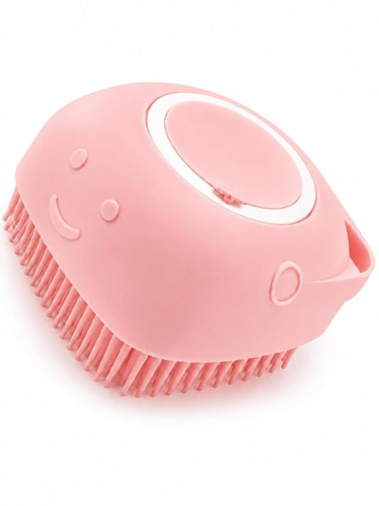 Pet Bath Brush for Dogs & Cats, Soft Silicone Shampoo Brush with Dispenser, Gentle Grooming & Massage Tool, Choose Your Color (Pink)