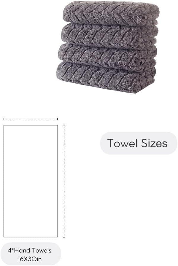 BAGNO MILANO Turkish Cotton Bath Towels, Hand Towels - Soft Plush Jacquard Collection - Highly Absorbent Towel Set (Grey, 4 Pcs Hand Towel Set)
