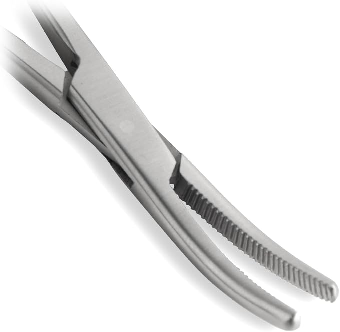 Jeffers Stainless Steel Artery Forceps Needle Holder, Locking Hemostat Veterinary Surgical Instrument, Stainless Steel Clamp, Suture Tool, Ligation Forceps, Vet Medical Tool - Curved 6.5"
