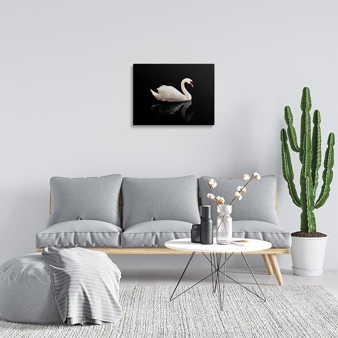 Black and White Swan on Water Canvas Wall Art Framed Print Painting Elegant Bird Wall Decor Artwork Poster Minimalist Modern Serene Nature for Living Room Bedroom Home Office Decor 12x16 Inches