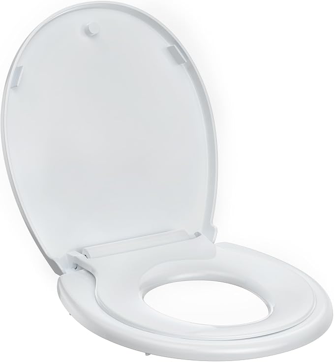 Round Toilet Seat with Toddler Seat, PP Quick Release Potty Training Toilet Seat Cover, White 2-in-1 Design for Children & Adult Toilets
