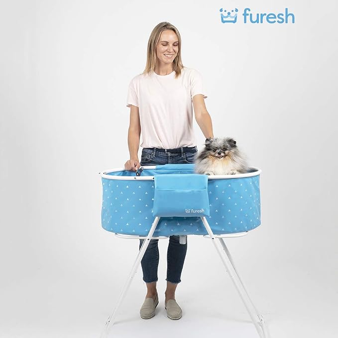 Furesh Portable Foldable Dog Bathtub for Small & Medium Dogs (Blue) | Lightweight aluminum frame with elevated design for comfortable bathing and easy storage.