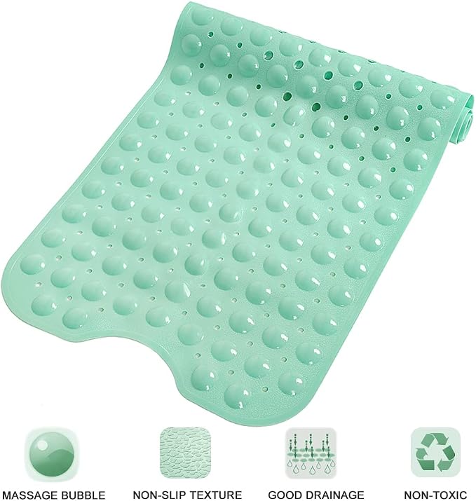 Bathtub and Shower Mats, Extra Long Non-Slip Bath Tub Mat 39 x 16 Inch, Machine Washable Bathmat with Suction Cups & Drain Holes for Bathroom Floor, Pale Green