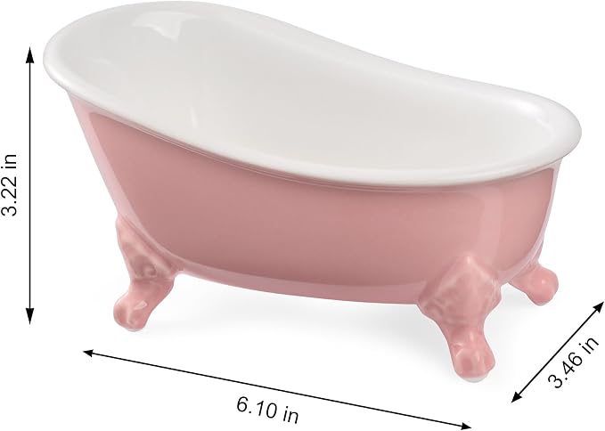 6.1" Vintage Ceramic Mini Decorative Clawfoot Bathtub Bar Soap Dish, Kitchen Sponge Holder and Shower Tray for Bathroom, 1 Pack (Rose)