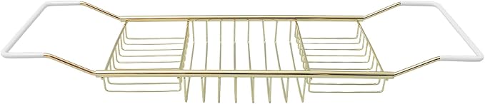 Sewroro Stainless Steel Bathtub Tray Telescopic Bath Rack Storage Organizer Over Tub Tray for Home Bathing Phone Holder (Golden)