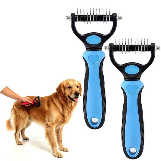 Deshedding Brush for Dogs and Cats: Undercoat Rake Pet Brush for Long Hair - Dematting Comb Removes Tangles Knots and Loose Fur, Grooming Tool for Thick Coats (blue, M+M)