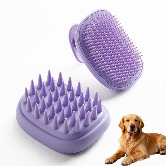 2-in-1 Detachable Dog Bath Brush, Dog Brush for Shedding & Massage, Gentle Silicone Grooming Massage Brush for Long & Short Hair, Bath Scrub Brush for Dogs & Cats