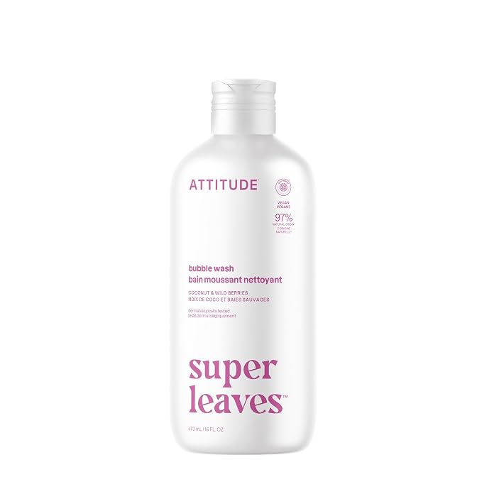 Attitude Bubble Bath, EWG Verified, Plant and Mineral-Based, Dermatologically Tested, Vegan Body Care Products, Coconut & Wild Berries, 16 Fl Oz