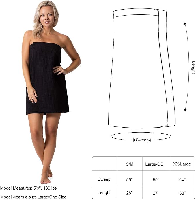 Turkish Linen Women’s Waffle Spa Body Wrap with Adjustable Closure