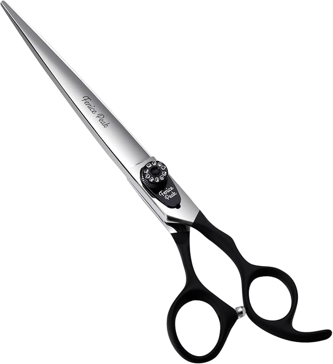 7.5'' Dog Straight Scissors For Grooming Pet Hair Cutting Shears 440C Stainless Steel Black Non-Slip Handle Sharp Blades Professional Pet Trimming Scissors for Cats