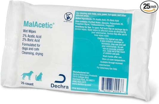 MalAcetic Wet Wipes for Dogs and Cats 25 Count