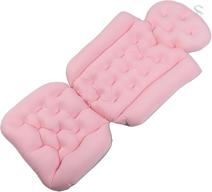 Full Body Bath Pillow, Bathtub Pillow with Non Slip Base, Ergonomic Full Body Bath Cushion for Tub Spa Pool Outdoor Use, Breathable Quick Drying Mesh Fabric Bathtub (Pink)