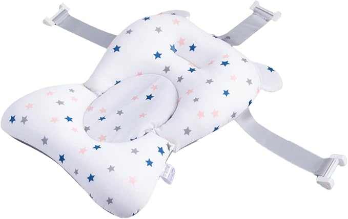 Baby Bath Cushion Pad Newborn Bathtub Mat Infant Bath Supporter Net Baby Bathtub Pillow Non-Slip Floating Bathing Tub Seat (White Star, 28cm*43cm*26cm)