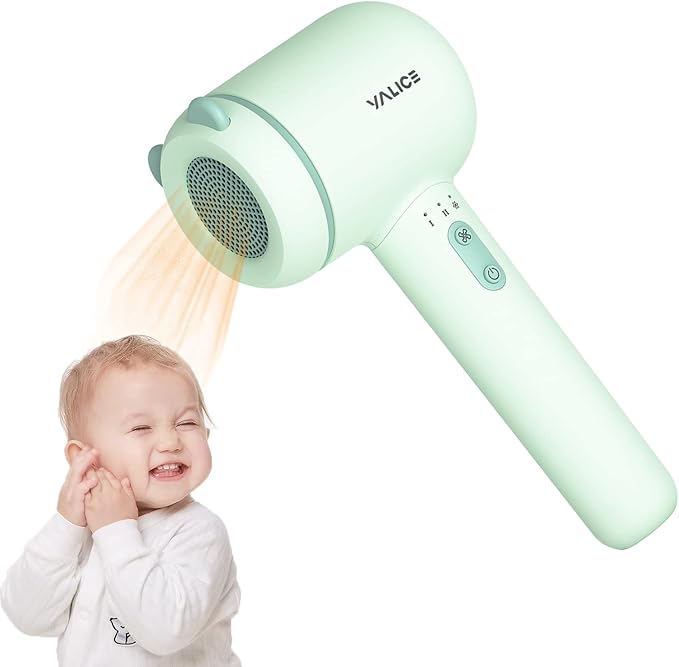 YALICE Cordless Hair Dryer for Baby and Kids, Portable Travel Blow Dryer with Gentle Airflow & Low Heat Ionic Care for Infant, 3 Speed Settings, Mini Rechargeable Hair Dryer with Charging Base (Green)