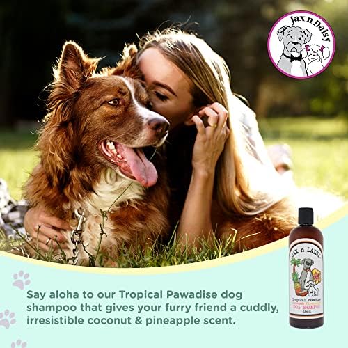Jax N Daisy Dog Shampoo | Delightful Tropical Pawadise Coconut Pineapple Dog Shampoo for Puppy & Adult Dogs | Made with Natural Essential Oils | Eliminates Odor from Smelly Dogs | 16 Oz