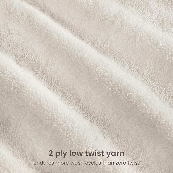 BIOWEAVES 100% Organic Cotton 700 GSM Plush 6-Piece Towel Set GOTS Certified, 2 Bath Towels, 2 Hand Towels & 2 Washcloths - Ivory