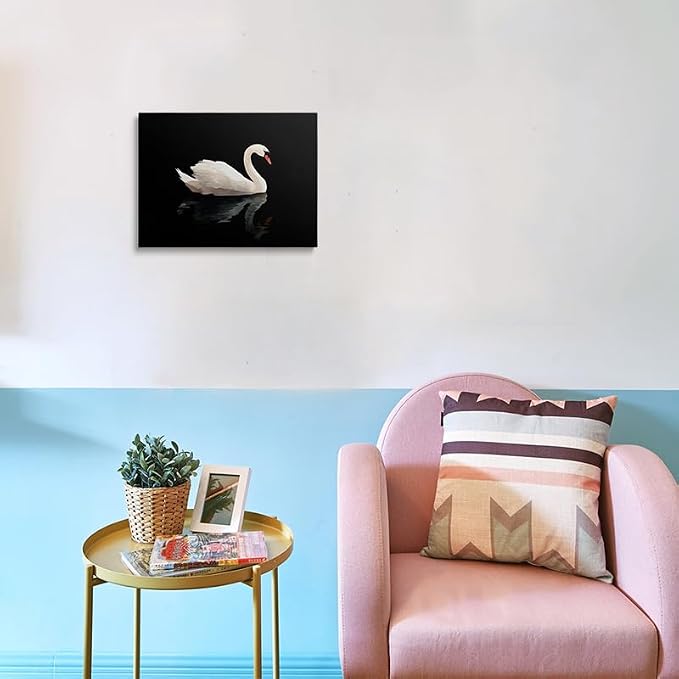 Black and White Swan on Water Canvas Wall Art Framed Print Painting Elegant Bird Wall Decor Artwork Poster Minimalist Modern Serene Nature for Living Room Bedroom Home Office Decor 12x16 Inches