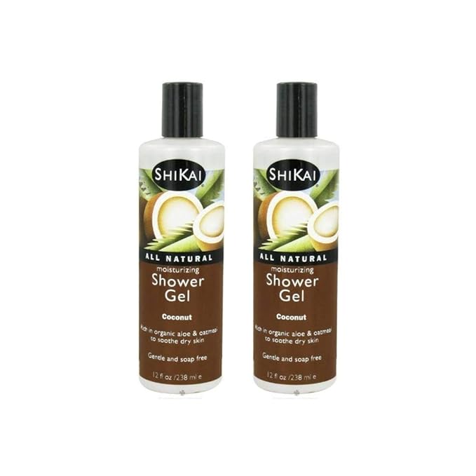 ShiKai Daily Moisturizing Shower Gel (Coconut, 12oz, Pack of 2) | Gentle Formula | Aloe Vera & Oatmeal for Soft, Healthy Skin | Dry Skin Relief