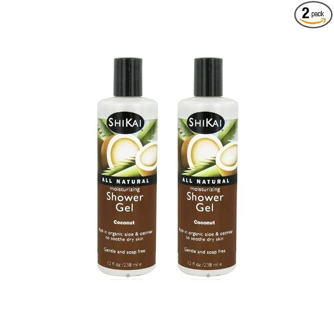 ShiKai Daily Moisturizing Shower Gel (Coconut, 12oz, Pack of 2) | Gentle Formula | Aloe Vera & Oatmeal for Soft, Healthy Skin | Dry Skin Relief