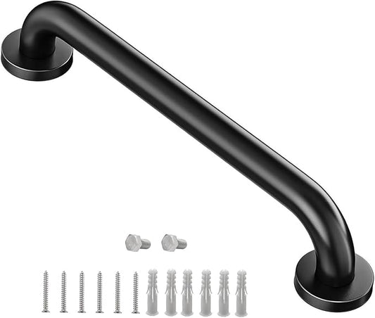 One Pack 12 Inch Matte Black Shower Grab Bar Stainless Steel Safety Hand Rail Support for Showers Bathroom Balance Bar Safety Hand Rail Handicap Bath Handle Senior Assist Bar Home Care Bath Handrail
