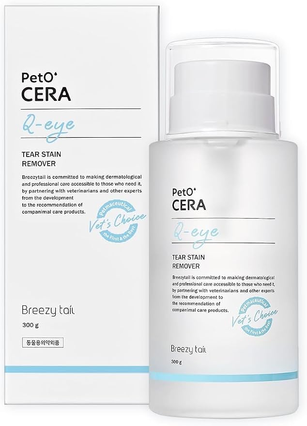PetO’Cera Q-Eye, Eye Stain Remover for Dogs and Cats, Removes Tear Stains, Discharge, Soothes, Neutralizes Odors, Vet Approved, Korean Pet Skin Care (10.1 fl oz, 300ml)