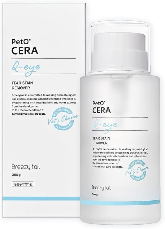 PetO’Cera Q-Eye, Eye Stain Remover for Dogs and Cats, Removes Tear Stains, Discharge, Soothes, Neutralizes Odors, Vet Approved, Korean Pet Skin Care (10.1 fl oz, 300ml)