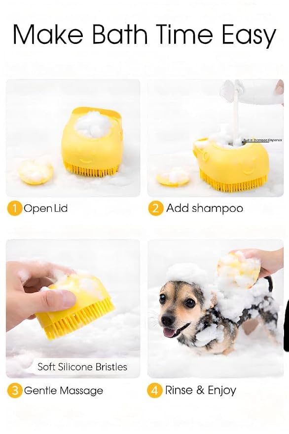 Pet Bath Brush with Shampoo Dispenser, Random Color Sent for Dogs & Cats