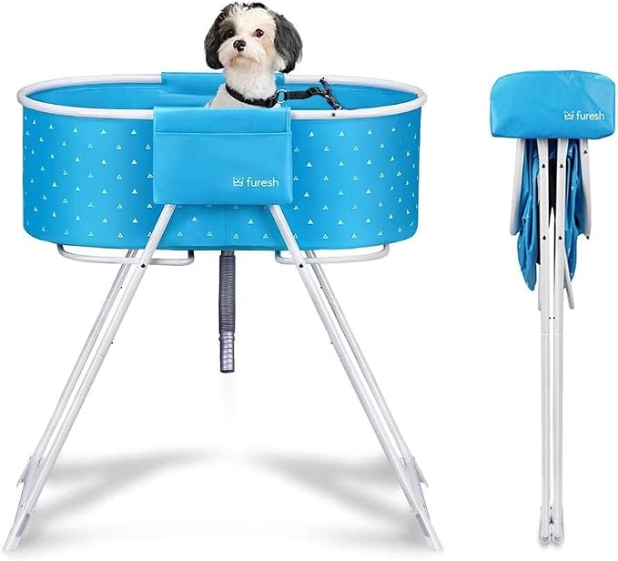 Furesh Portable Foldable Dog Bathtub for Small & Medium Dogs (Blue) | Lightweight aluminum frame with elevated design for comfortable bathing and easy storage.