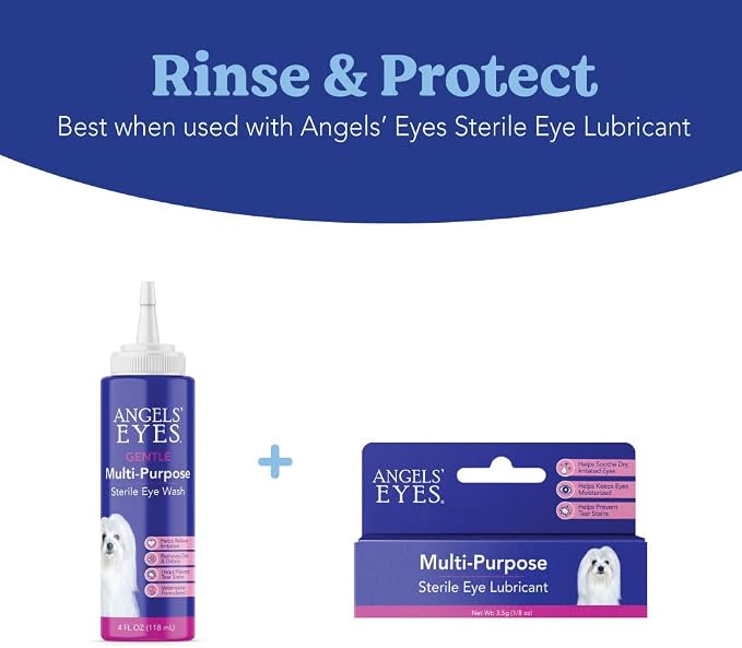 Angels' Eyes Multi-Purpose Sterile Eye Wash for Dogs & Cats | 4 oz Eye Cleaner & Rinse | Tear Stain Reducer with Boric Acid | Soothes Allergies, Debris, Mucus & Weepy Eyes | Vet Formulated