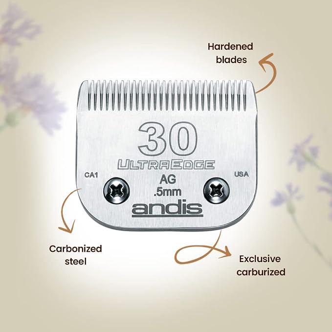 Andis 64075 Ultra Edge Dog Clipper Blade - Constructed of Carbonized Steel, Exclusive Hardening Process with Long-Lasting Sharp Edges, 1/50-Inch Cut Length - for Larger Animals, Size-30, Chrome
