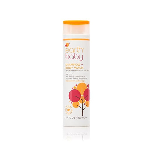 Earth Baby Shampoo + Body Wash, 8.4 Fl Oz, Hypoallergenic for Sensitive Skin, Natural and Organic, Pediatrician and Dermatologist Tested, Safe for Babies, Toddlers, and Kids