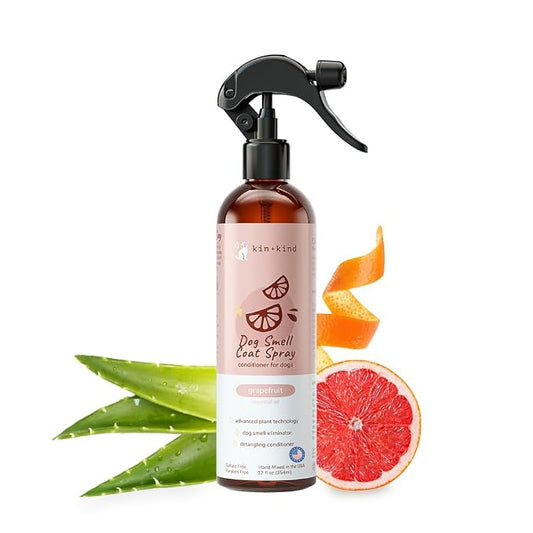 kin+kind Dog Deodorizing Spray - Safe, Natural, & Easy to Use Pet Odor Eliminator - Premium Dog Detangler Spray Formula Made w/Aloe - Dog Deodorizer for Smelly Dogs Made in the USA (12 fl oz)