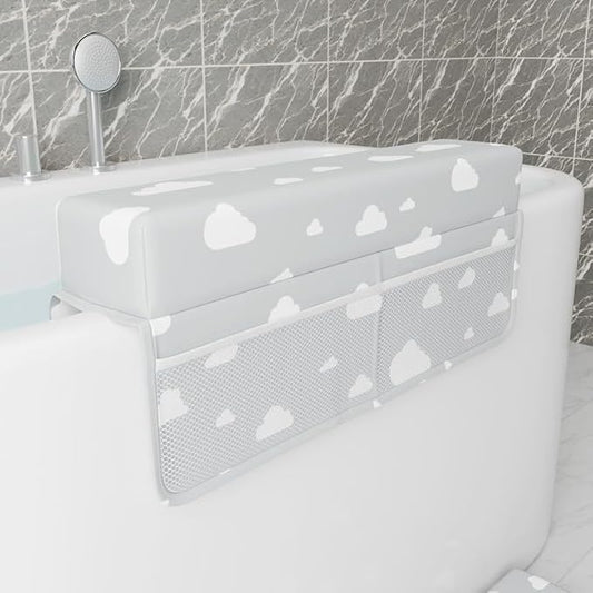 Comfortable Baby Bath Kneeler and Elbow Rest Pad Set Thick Memory Foam Kneeling Pad with Elbow Support, Baby Bathtub Cushion with Toy Organizer for Bathing Infant or Toddler - Grey