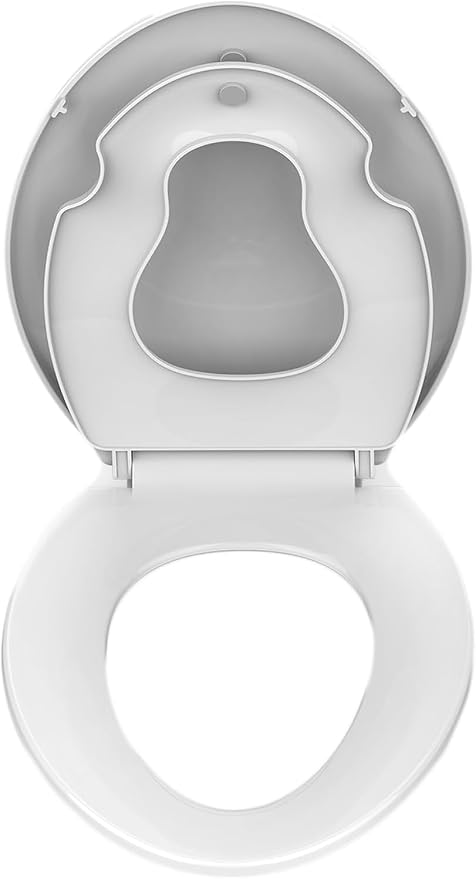 Enlongated Toilet Seat with Built-in Toddler Seat for Easy Potty Training, Baby Toilet lid 2 in 1, Easy Install and Clean, PP Material Safe and No Loosen, Perfect for Both Adults and Children, White