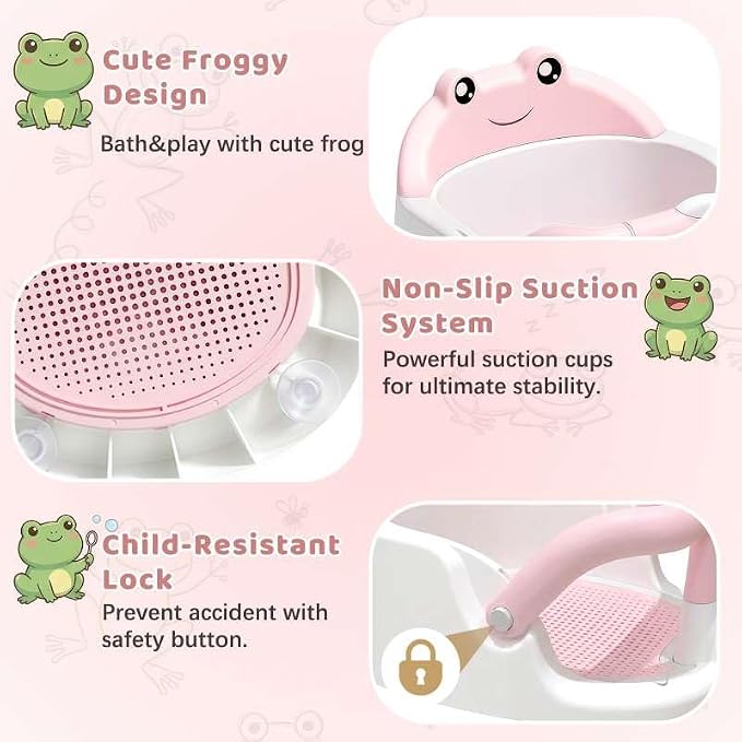 Baby Bath Seat for Babies 6 Months & Up, Non-Slip Toddler Bath Seat with Suction Cup, Safe and Comfortable Portable Infant Bathtub Chair for Bathroom, Bathtub Tub Sitting Up, Easy to Clean (Pink)