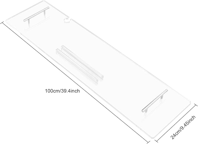 Acrylic Bathtub Tray with Handles, 39.4" Long Clear Bath Tray Table Holds Tablet and Wine Glass, Heavy Duty Bathroom Accessory for Home or Hotel, Easy Assembly (100cm/39.4in)