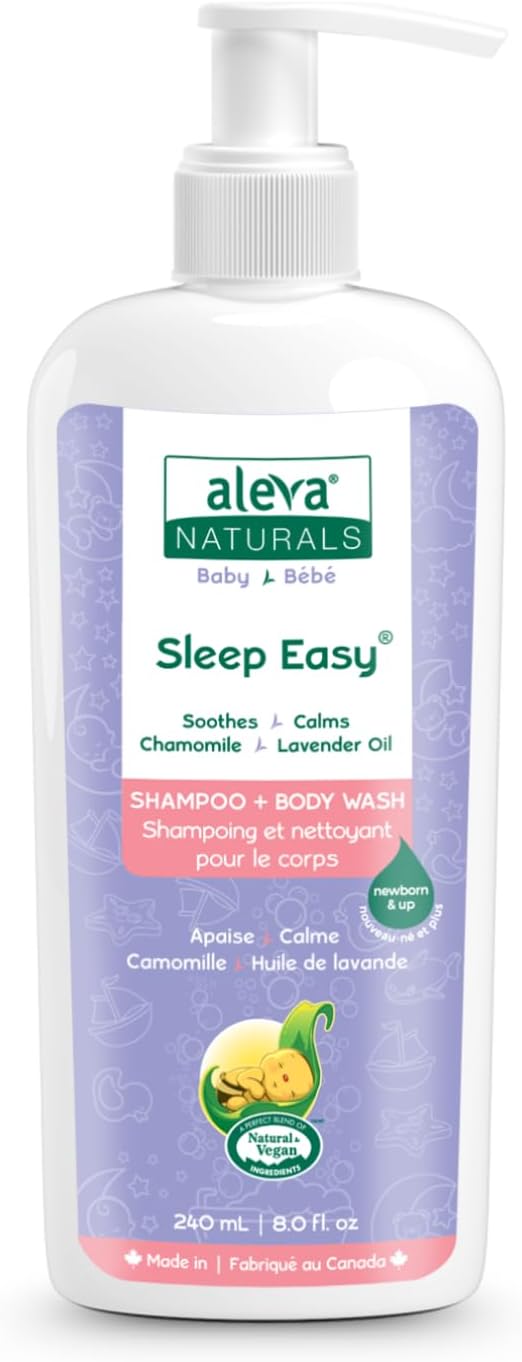 Aleva Naturals Hypoallergenic Sleep Easy Baby Hair and Body Wash for Kids and Toddlers, Plant-Based Organic Aloe Vera Formula with Lavender Scent, Gentle on Eyes and Sensitive Skin - 8 Fl Oz