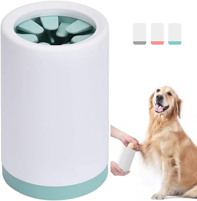 Dog Paw Cleaner, Portable Pet Paw Cleaner,Dog Foot Washer Massager, Comfortable Silicone Pet Cleaning Brush Cup with Towel for Dogs Cats Massage Grooming Dirty Claws (S, Green)