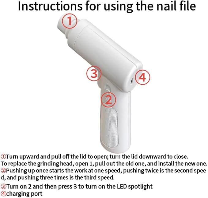 Dog Nail Grinder Electric - Super Quiet Low Vibration Pet Nail Trimmer with 2 LED Lights | USB Rechargeable Cordless 3 Speeds | Painless Paw Grooming for Small Medium Large Dogs & Cats (White)