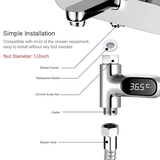 Shower Thermometer Display, LED Digital 0~100℃ Baby Bath Water Thermometer, Fahrenheit/Centigrade Display, 360° Rotating Screen, for Baby Kids Bathroom Kitchen
