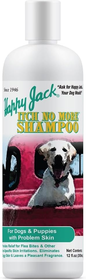 Happy Jack Dog Itch Relief Shampoo & Medicated Treatment, 12 oz | Stops Itching, Scratching & Gnawing Fast, Soothes Flea Bites & Allergies, Skin & Coat Care