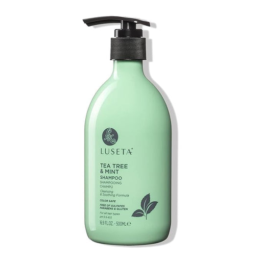 Luseta Tea Tree & Mint Shampoo Cleansing and Soothing for All Hair Types Nourishing & Invigorating Scalp Fights Dandruff 16.9 Oz