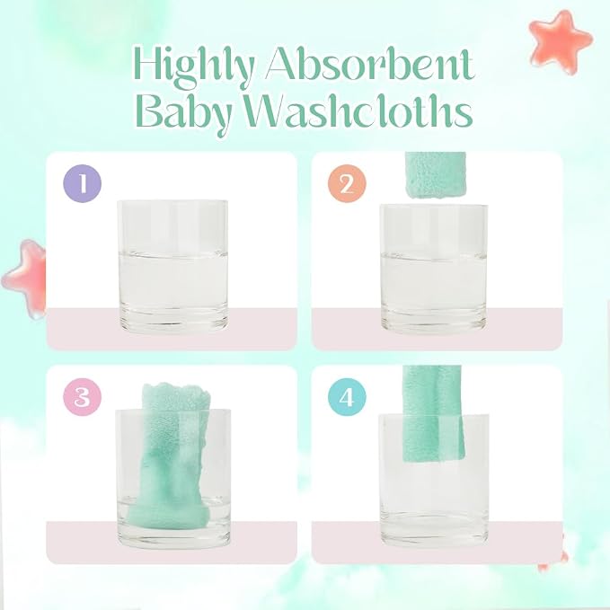 UNIMADE Baby Washcloths, 20 Pack Microfiber Coral Fleece Wash Cloths, Extra Absorbent Baby Towels for Newborns, Infants and Toddlers, Gentle on Sensitive Skin for Face and Body - 7" × 9", White&Green